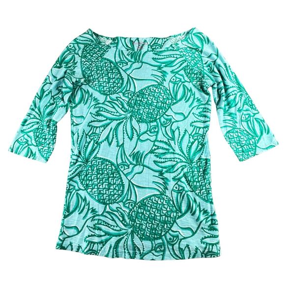 Lilly Pulitzer Top Shirt Tee M Green TOUCAN TANGO Boatneck 3/4 Sleeves - Picture 5 of 14
